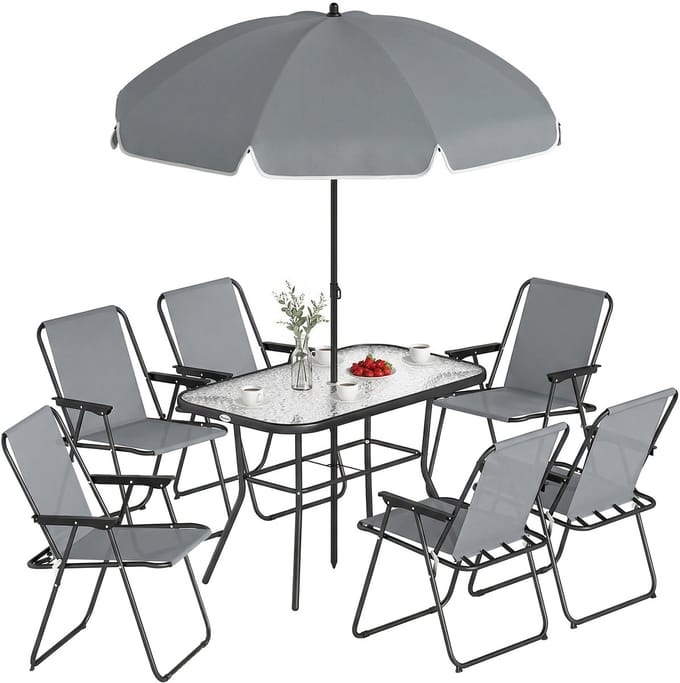 Outsunny Tuin Eetgroep-Staal, Mesh-119L x 68B x 70H cm-Grijs