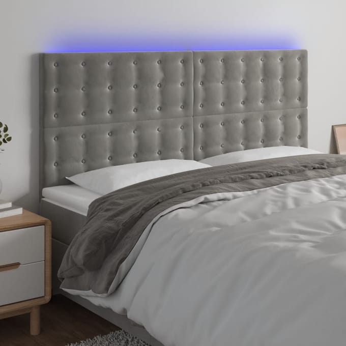 vidaXL - Hoofdbord - LED - 160x5x118/128 - cm - fluweel - lichtgrijs