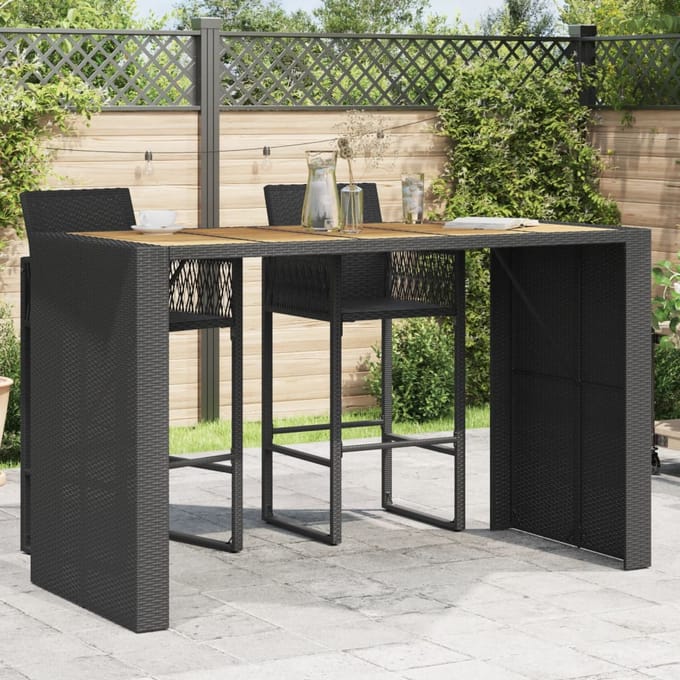 vidaXL - Tuinbartafel - acaciahouten - blad - 185x80x110 - cm - poly - rattan - zwart