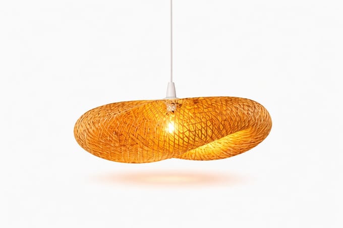 Bamboe Hanglamp – Golfvorm – Japandi – Ø49 cm – Handgemaakt – Warm Sfeervol Licht – Incl. Pendel