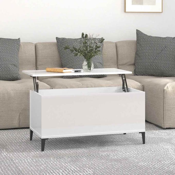 vidaXL - Salontafel - 90x44,5x45 - cm - bewerkt - hout - hoogglans - wit