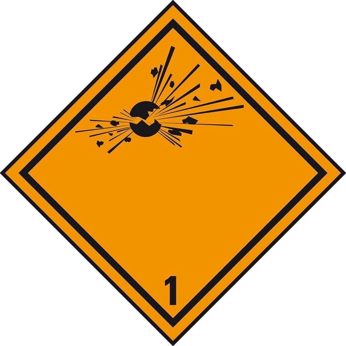 Beschrijfbare ADR klasse 1 sticker explosieve stoffen 250 x 250 mm