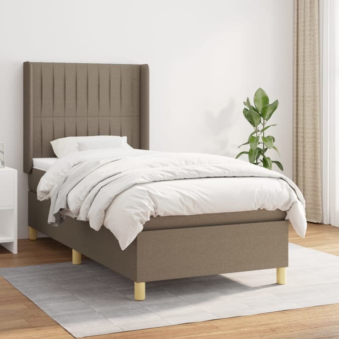 vidaXL - Boxspring - met - matras - stof - taupe - 90x190 - cm