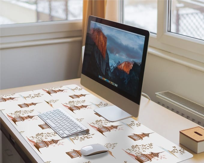 Coloray Bureau Onderlegger - Chinees landschap Bureau Pad - 100 cm x 50 cm - Wit Bureau Onderlegger - Bureau Mat - Bureaumat - Onderlegger Bureau - Bureau Onderlegger Groot