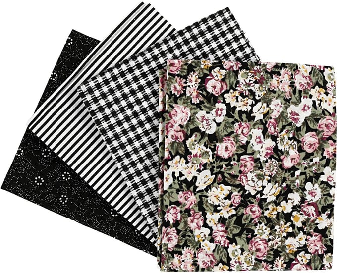 Patchwork stof, afm 45x55 cm, 100 gr, zwart, 4 stuk/ 1 bol