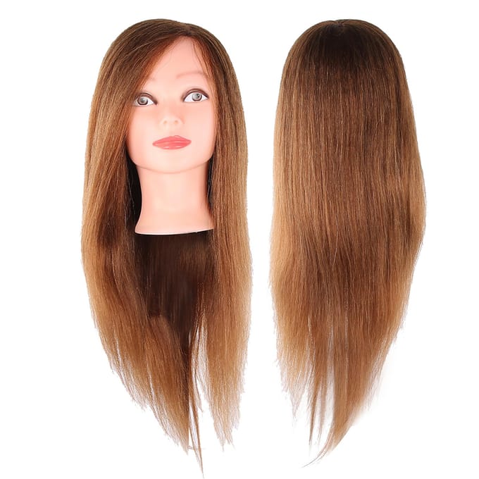 Tête de Mannequin Coiffure Cheveux Humains Entraînement Pratique Cosmétologie Tête de Mannequin Marron noir