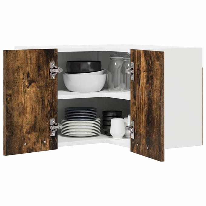 vidaXL - Hangkast - Gerookte - Eik - en - Wit - 57 - x - 57 - x - 40 - cm - Bewerkt - hout