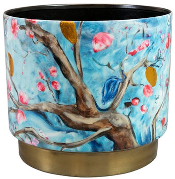 Ter Steege Bloempot "Blossom Blue" Metaal Blauw-Multicolour D 14 cm H 13 cm