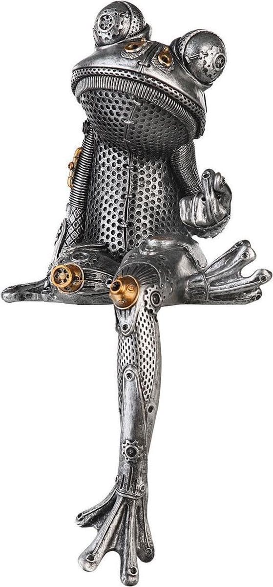 Steampunk decoratie kikker beeld - kleur grijs hoogte 31 cm