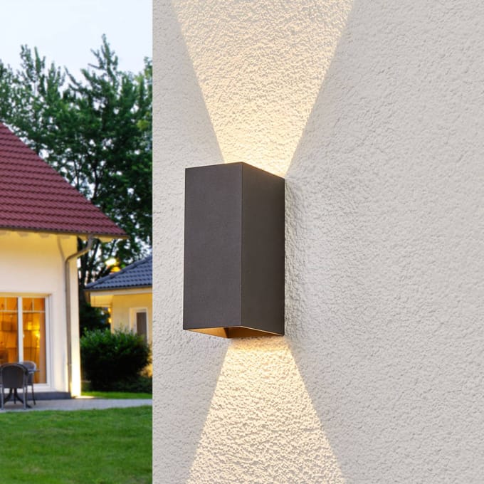 Lucande LED buiten wandlamp Mikka, 17 cm, antraciet, 2-lamps.