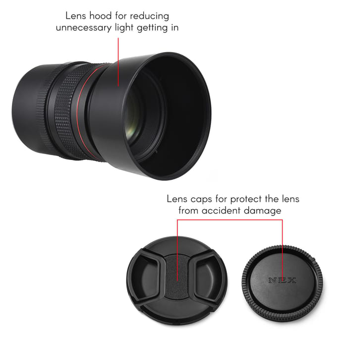 Andoer 85mm F1.8 Medium Telelens Camera Lens Groot Diafragma Full Frame Portretlens Handmatige Focus E-Mount gray