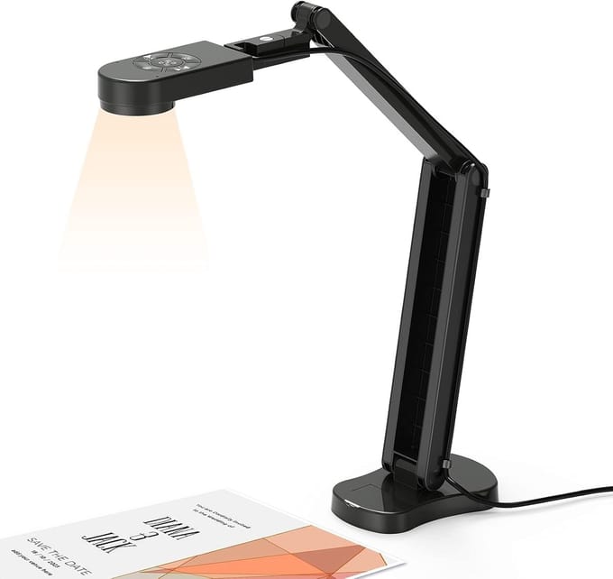 Documentcamera 4K 8MP USB – Opvouwbare Visualizer met Handmatige Scherpstelling, Instelbare Beeldomkering & 3 Helderheidsniveaus | Zoom, Teams, OBS, Mac & Windows