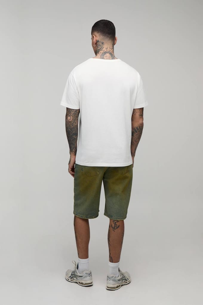 Lange Relaxed Getinte Denim Shorts | Green | Size 32