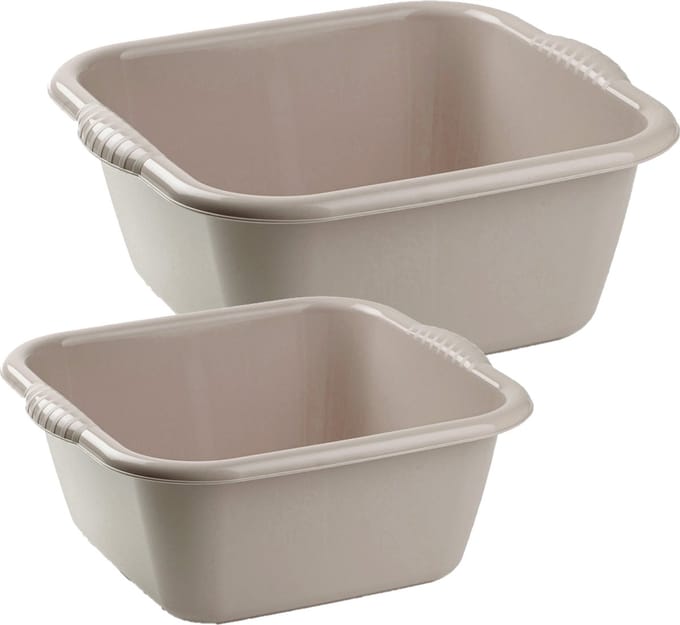 Forte Plastics Afwasbak teil - set van 2 formaten - 6 en 10 liter - taupe - kunststof