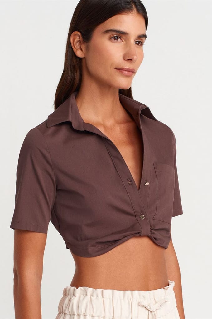 Dames Korte Poplin Blouse