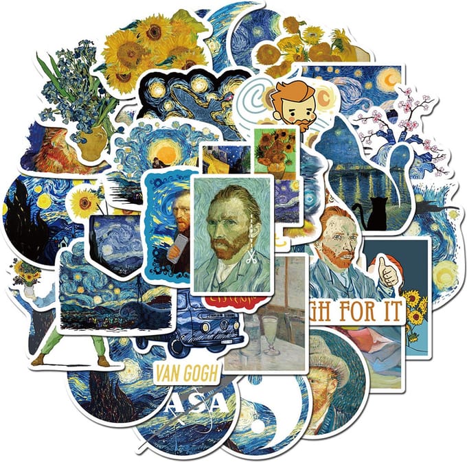 Van Gogh Stickers - Kunst - set 50 stuks - Laptop Stickers - Stickervellen