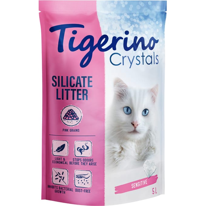 3x 5L Pink/Roze Tigerino Crystals Sensitive Fun Kattenbakvulling Silicaat