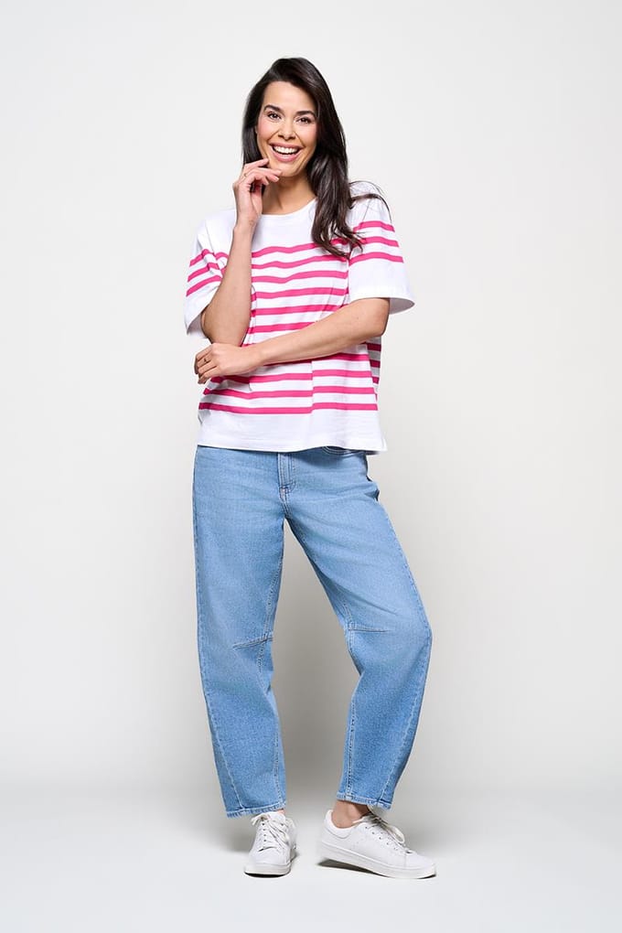 Caroline Tensen Elba Streep T-Shirt Wit / Fuchsia