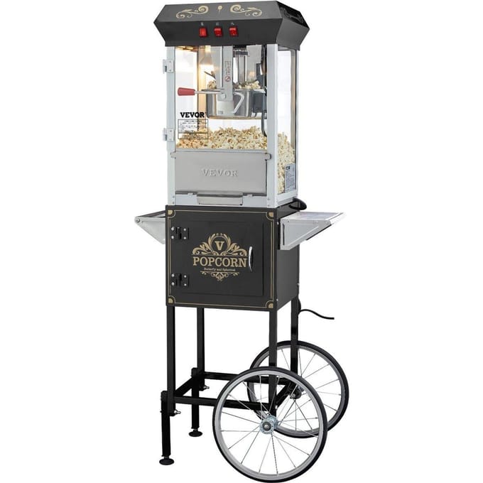 Machine à Popcorn avec Chariot Machine à Popcorn 850W 8 Oz 48 Tasses Noir