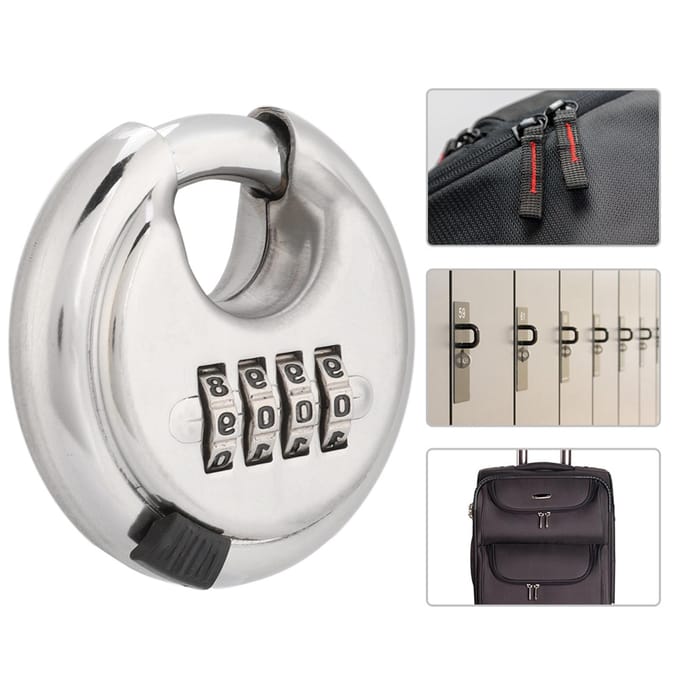 Stainless Steel Password Round  Padlock Key 70mm thickened 9, 5mm for Outdoor Warehouse Fences white