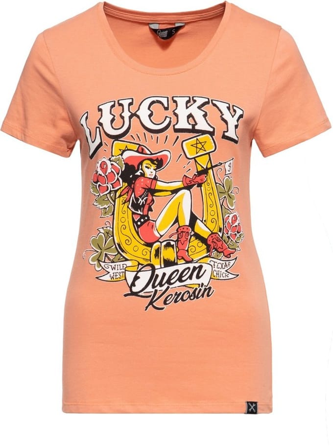 Queen Kerosin dames Lu-cky -print T-shirt oranje