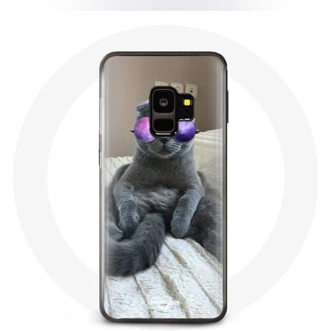 Hoesje - Samsung - Galaxy S9 - Flexibel - Paars - Kat met Bril paars