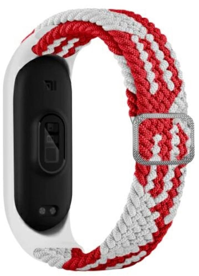 Beline - Mi Band 7 Textielbandje - Rood/Wit - Comfort - Aanpasbaar