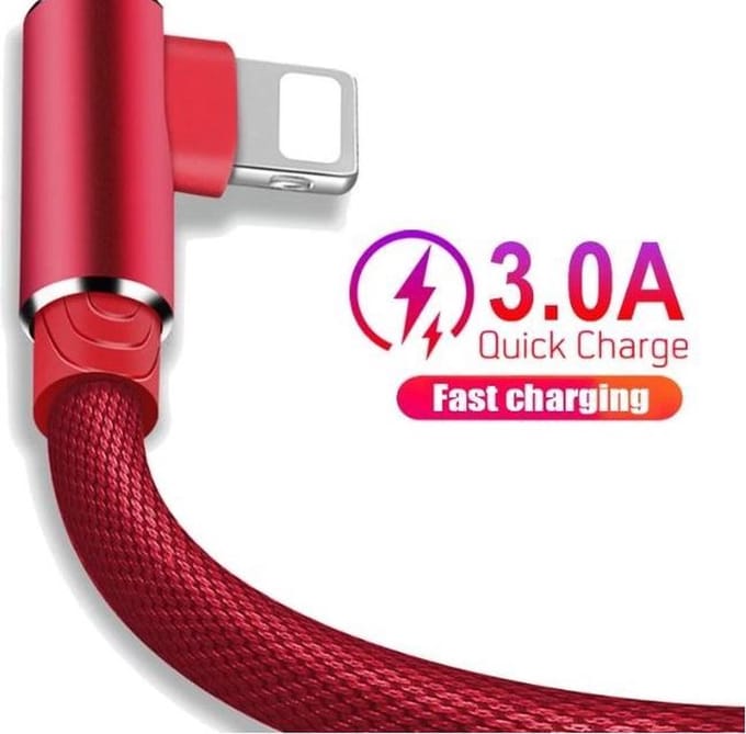 DrPhone D9 Pro Lightning Kabel 1 Meter - Dubbele 90° Haakse Connector - 3A Opladen - Data Synchronisatie - Nylon Gevlochten - Rood