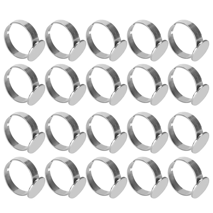 20 stuks Platte Ringbasis Verstelbaar Roestvrij Staal Halfafgewerkt DIY Sieradenaccessoires 12mm gray