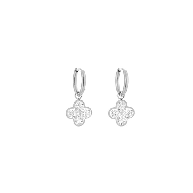 Bijoutheek oorhanger klaver witte stenen zilver JE13872