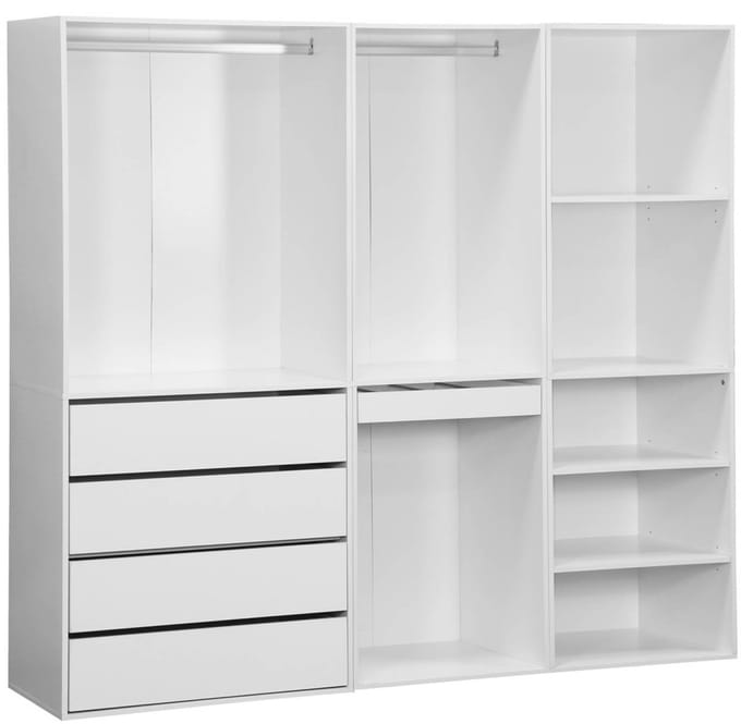 sweeek - Open kledingkast 3 modules modulair 4 lades hangruimtes en vakken - modulo