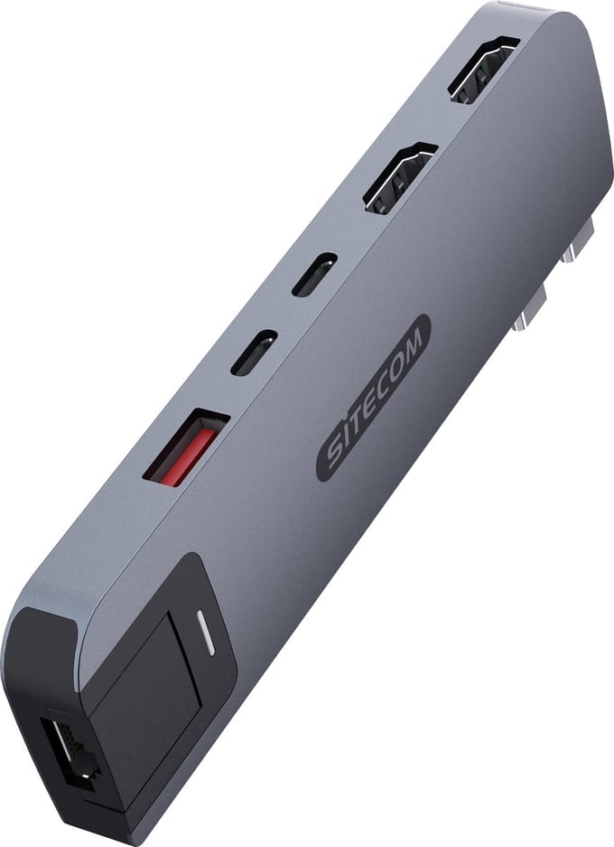 Sitecom - Multiport hub - 6 in 2 - Macbook - Gray - Macbook Pro - 100W - 10 Gbps - 4K 60Hz