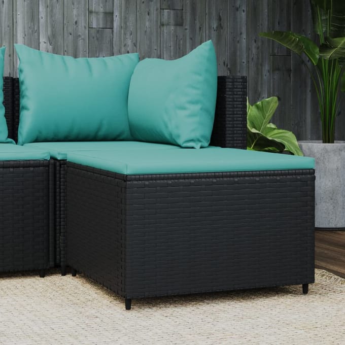vidaXL - Voetensteun - met - kussen - poly - rattan - zwart