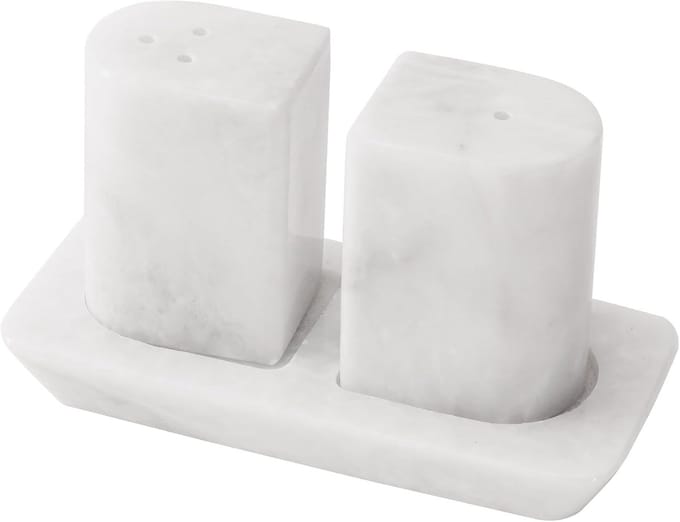 Zout- en Peper Set - Wit - 6,4 cm - Handgemaakt Marmer met Dienblad - Voor Keuken en Eettafel