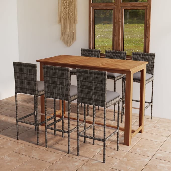 vidaXL - 7-delige - Tuinbarset - met - kussens - grijs