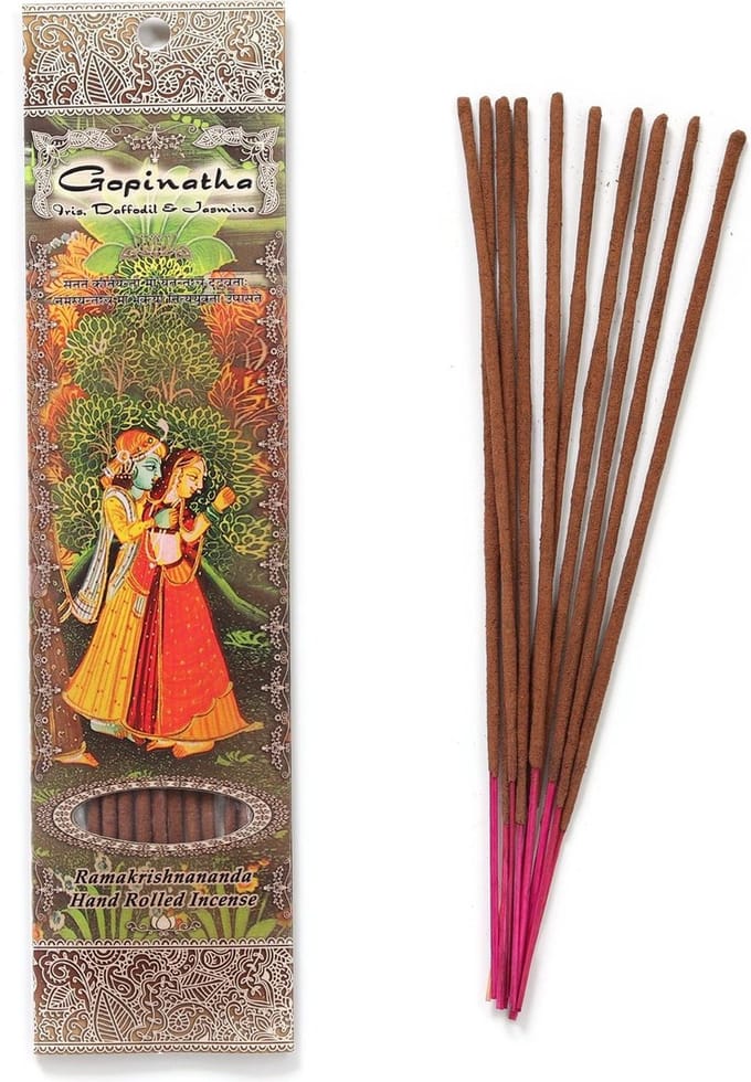 Wierooksticks, handgerold, 'Gopinatha' met iris, narcis en jasmijn, 20 sticks