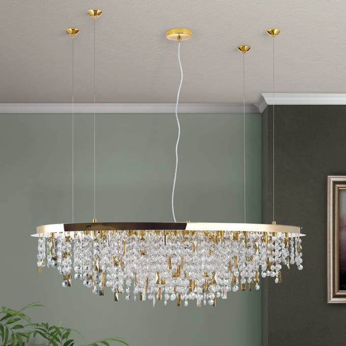 ORION Hanglamp Crystalriver met kristalbezetting goud