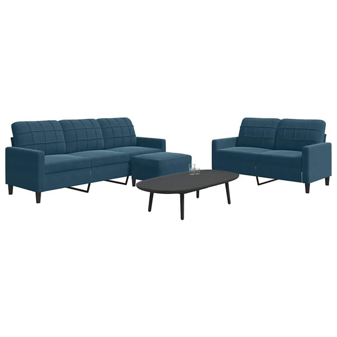 vidaXL - 3-delige - Loungeset - met - kussens - fluweel - blauw