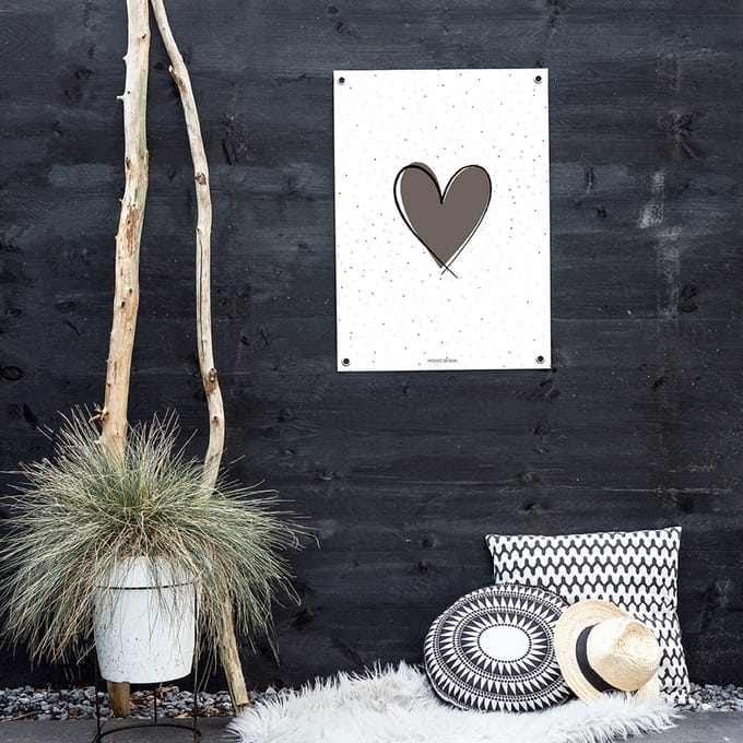 MOODZ design | Tuinposter | Buitenposter | Hart | 70 x 100 cm | Wit