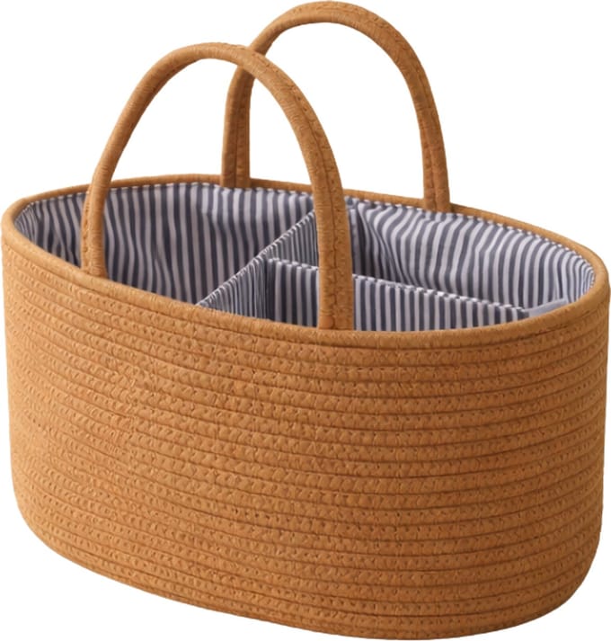 Opbergmand met vakken – handgeweven – luiertas organizer – katoen (Warm Camel)