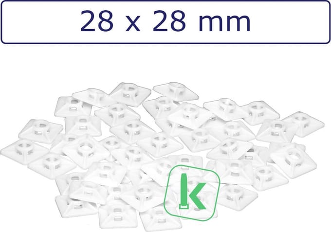 PRO-TIE® - Plakzadels/schroefzadels 28 x 28 mm Wit naturel (Zak 100 stuks)