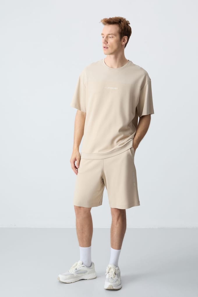 Heren Oversized Katoenmix T-Shirt en Korte Broek Set