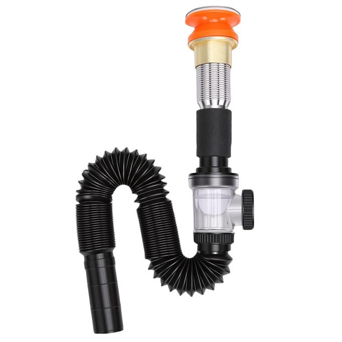 Badkamergootsteen Afvoer Kit Flexibele S-bocht Afvoerbuis met Pop-up Stop Crystal Stopper Gootsteenbuis Vervanging Past op 1 1/4 inch 1 1/2 inch 2 inch