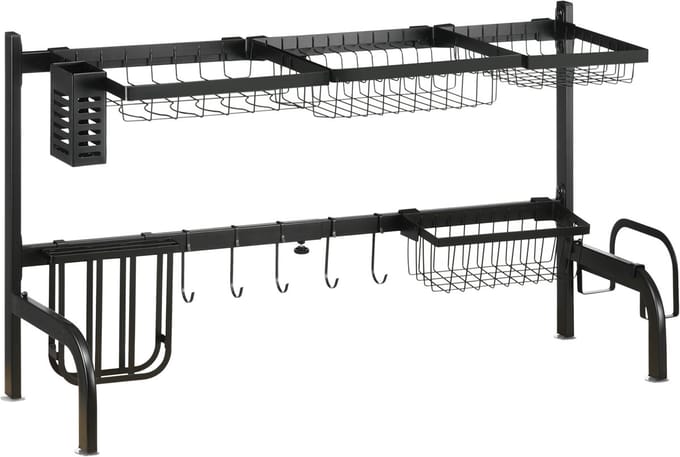 HOMCOM - Afdruiprek - Staal - 93 L x 30 B x 52 H cm - Zwart
