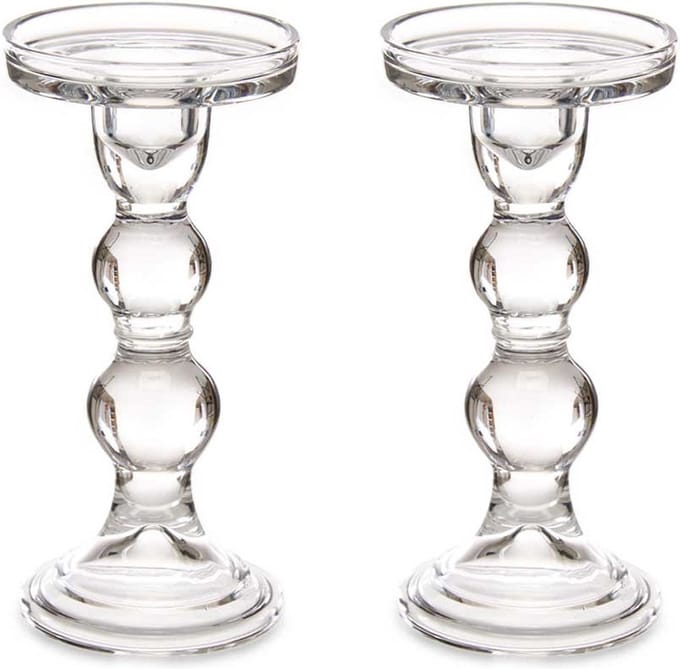 Giftdecor Kaarsen kandelaar van decoratief glas - 2x - voor stompkaarsen - D8.5 x H18 cm