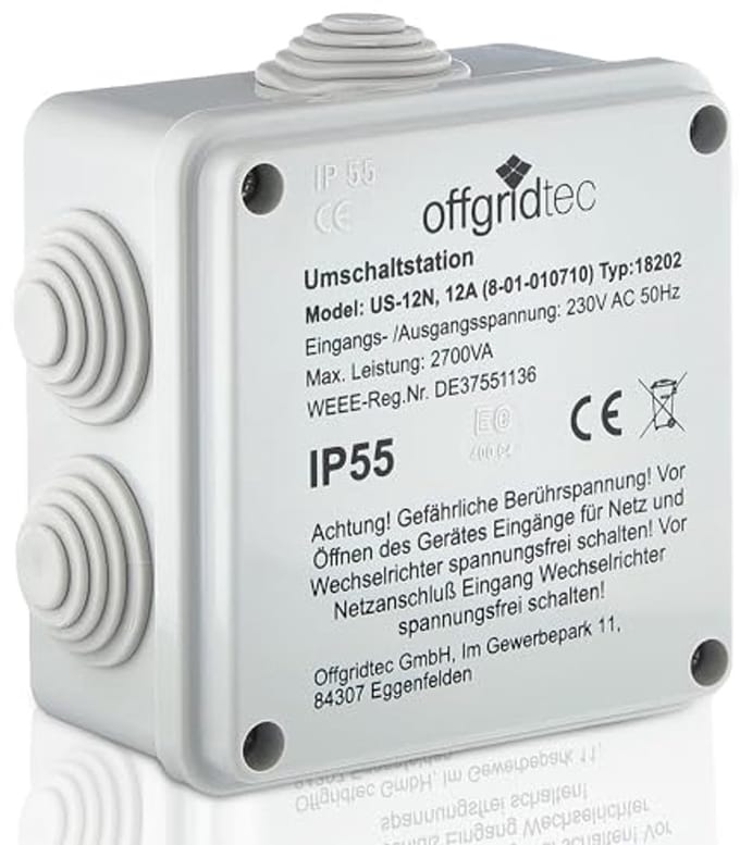 Omschakelstation voor Netprioriteitsschakeling 12A 2700W 230VAC