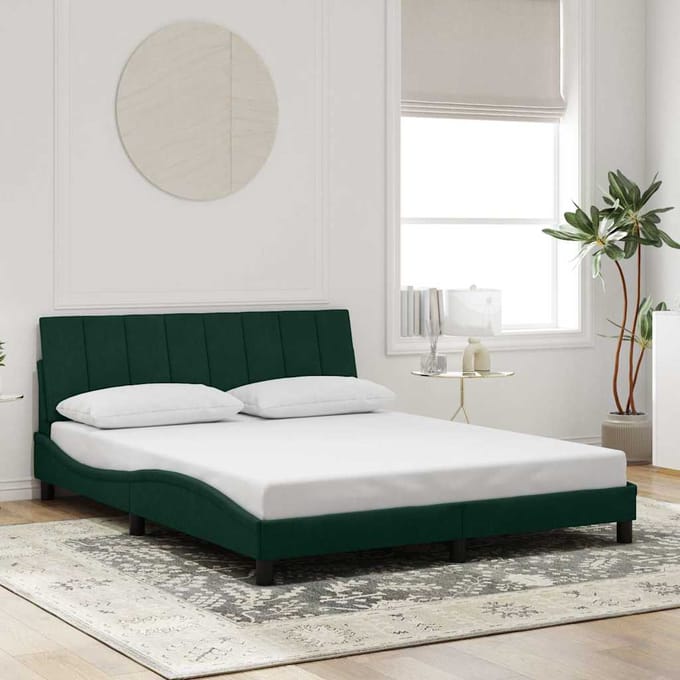 vidaXL - Bedframe - zonder - matras - "Hanko" - 160x200 - cm - fluweel - donkergroen