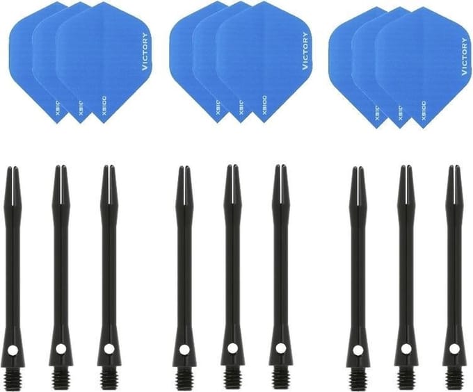 Darts Set - 3 sets - XS100 Poly - Aqua - Darts flights - plus 3 sets - aluminium - darts shafts - zwart - medium