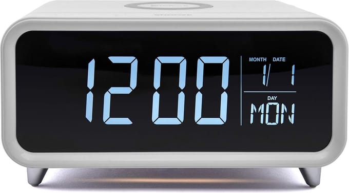 Wekker met Oplader - Nachtlamp Klok - Wakker Worden - Touch Control Display - 20 cm Breed - Wit