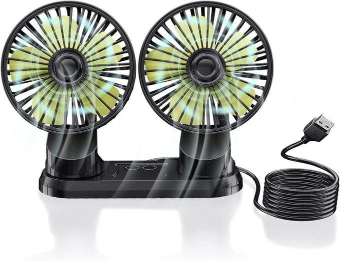 VHV - Dubbele USB ventilator - dual head tafelventilator - 360 graden verstelbare ventilator 3 standen 360° verstelbaar - voor auto, bureau en thuis